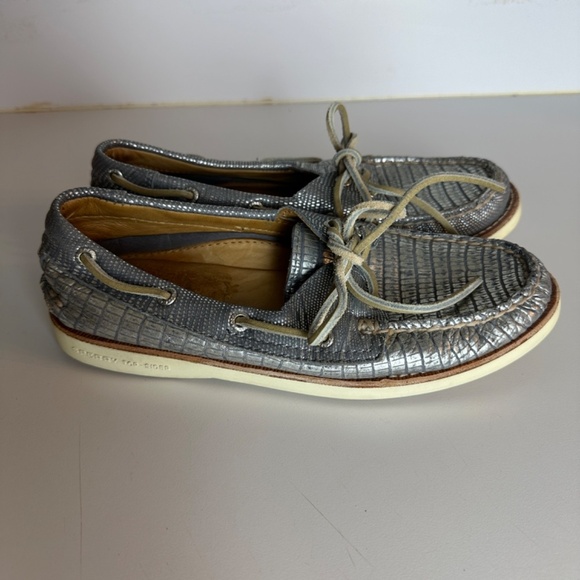 Sperry Silver‎ Metallic Top Sider Boat Shoe Women Size 5.5 - Picture 2 of 8